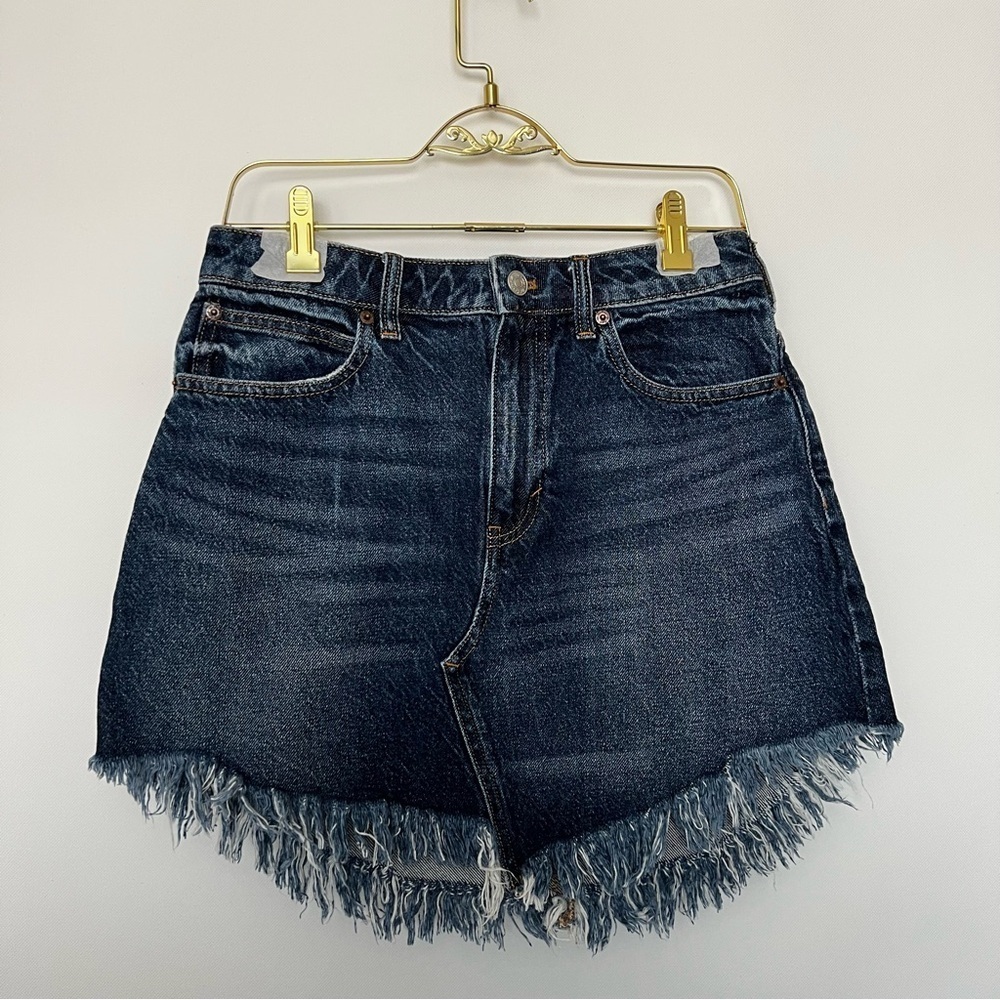 Free People Bailey Raw Hem Fringe Denim Jean Asymmetrical Mini Skirt Size 27